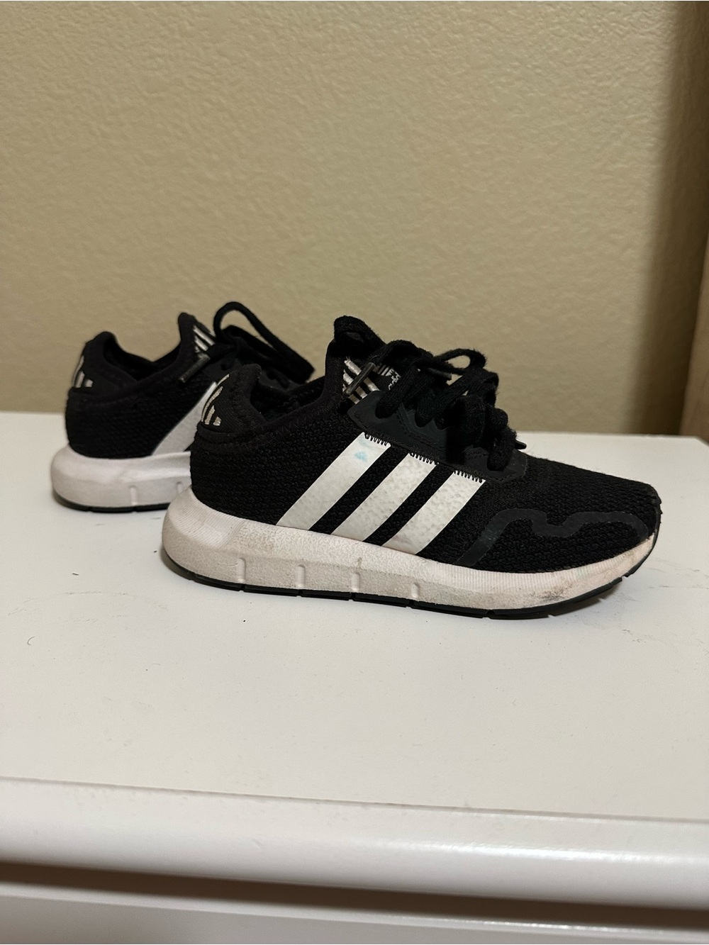 Kids adidas | Black & White Kids Athletic Sneakers with Three-Stripe Design